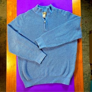 LL Bean Cotton Cashmere Waffle Mock Mens Large + Tall 1/4 Zip Sweater Baby Blue